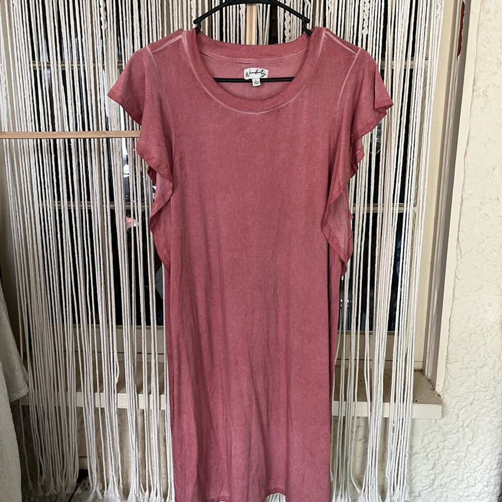 Wonderly Dusty Rose Ruffle Sleeve Midi Dress (B)